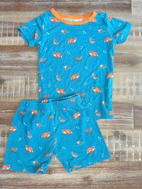 Bubble Baby Bamboo Short Sleeve Pajama Set Fox Raccoon Print 18/24m